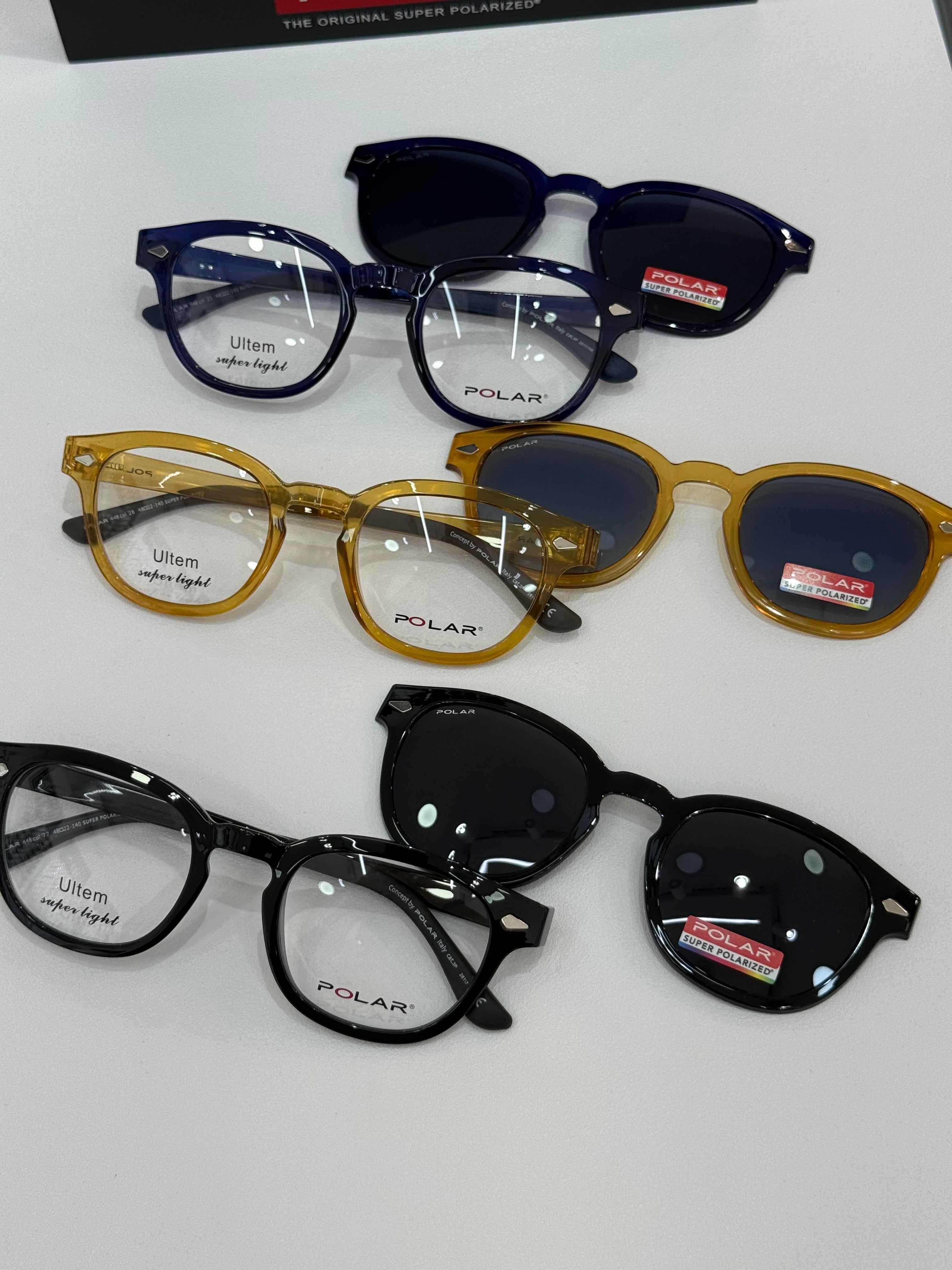 Polar clip on moscot giallo clip azzurra